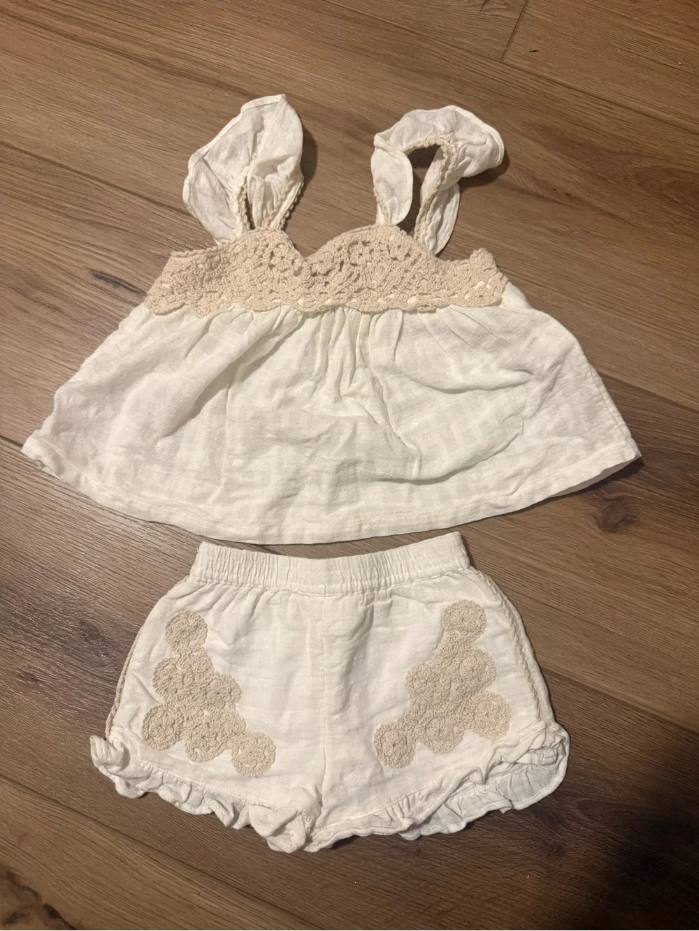 Zara Cream Two-Piece Crochet-Trim Outfit Set